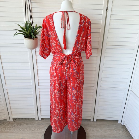 Anthropologie‎ Moon River Red Floral Print Jumpsuit Open Back Wide Leg Size M - Picture 7 of 15